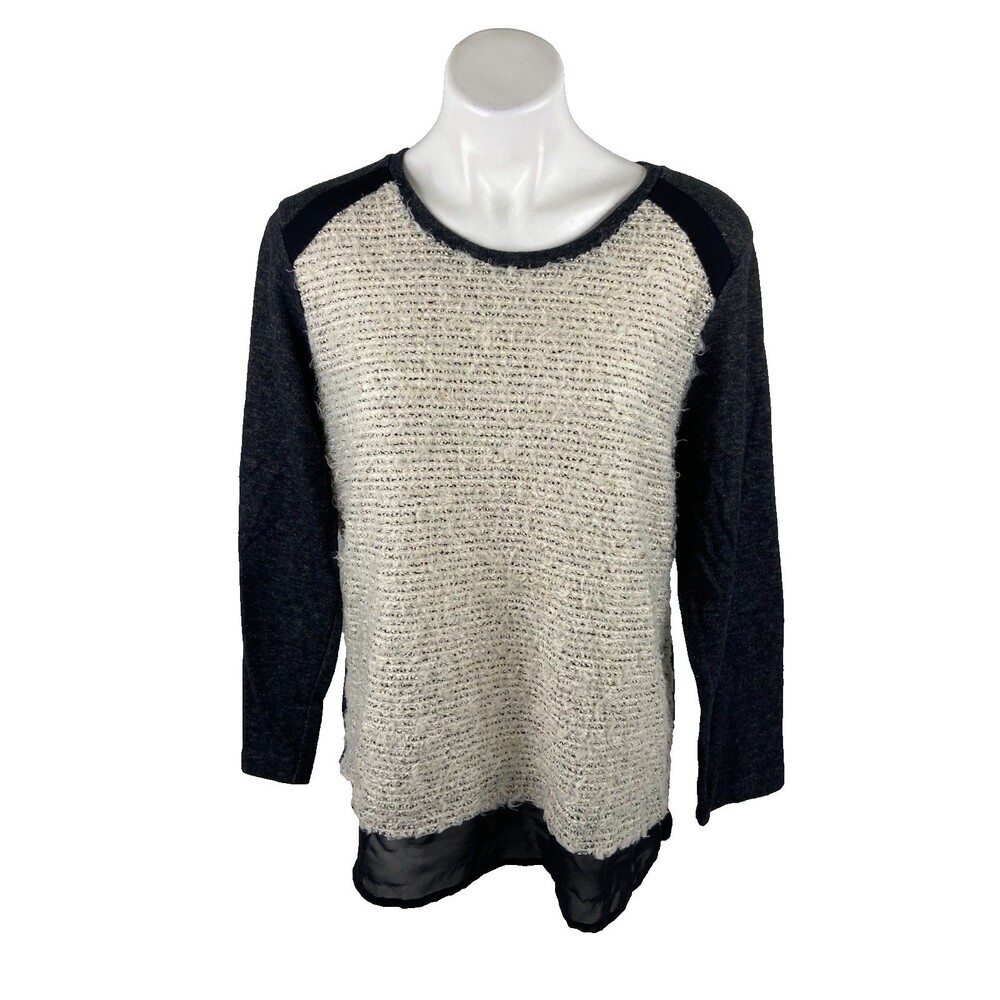 Style & Co Women XL Mixed Media Lightweight Sweater Textured Front Panel Chiffon